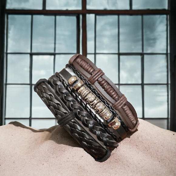 Unisex Leather Bracelet 4 Piece Set - Picture 4 of 9